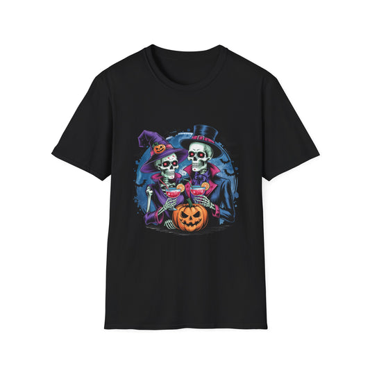 In Death We Toast Softstyle T-Shirt, Halloween Shirt, I Haunt You Shirt, Funny Skeleton Satire Shirt