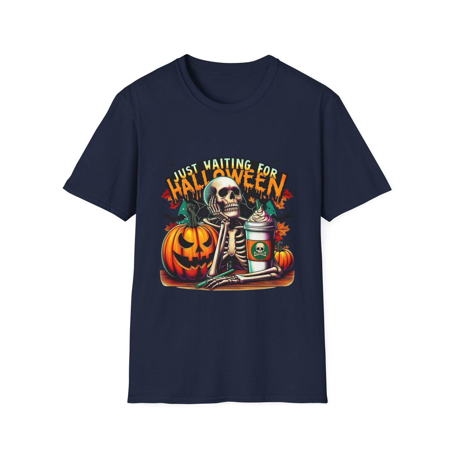 Just Waiting For Halloween Softstyle T-Shirt, Halloween Shirt, Formal Skeleton Shirt, Funny Skeleton Satire Shirt