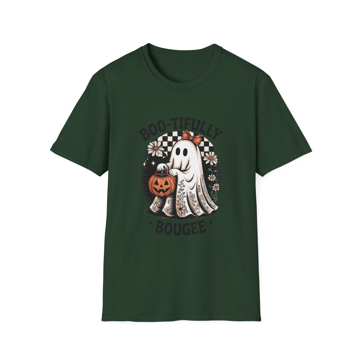 Boo-tifully Bougee Unisex Softstyle T-Shirt - Ghostlike Pop-Art Mascot Tee, Halloween Trick-or-Treat Apparel