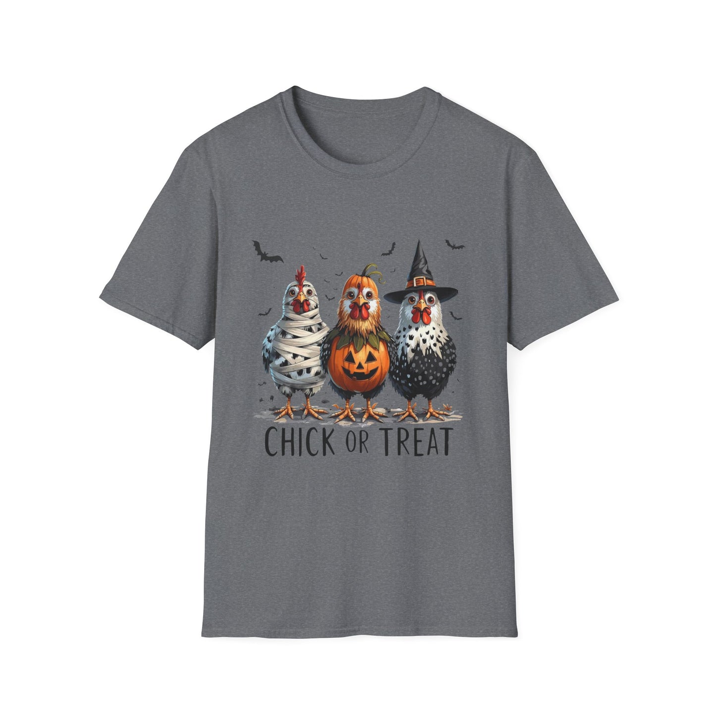 Chick or Treat Softstyle T-Shirt, Trick or Treat Tee, Spooky Halloween Shirt, Sarcastic Chicken Shirt