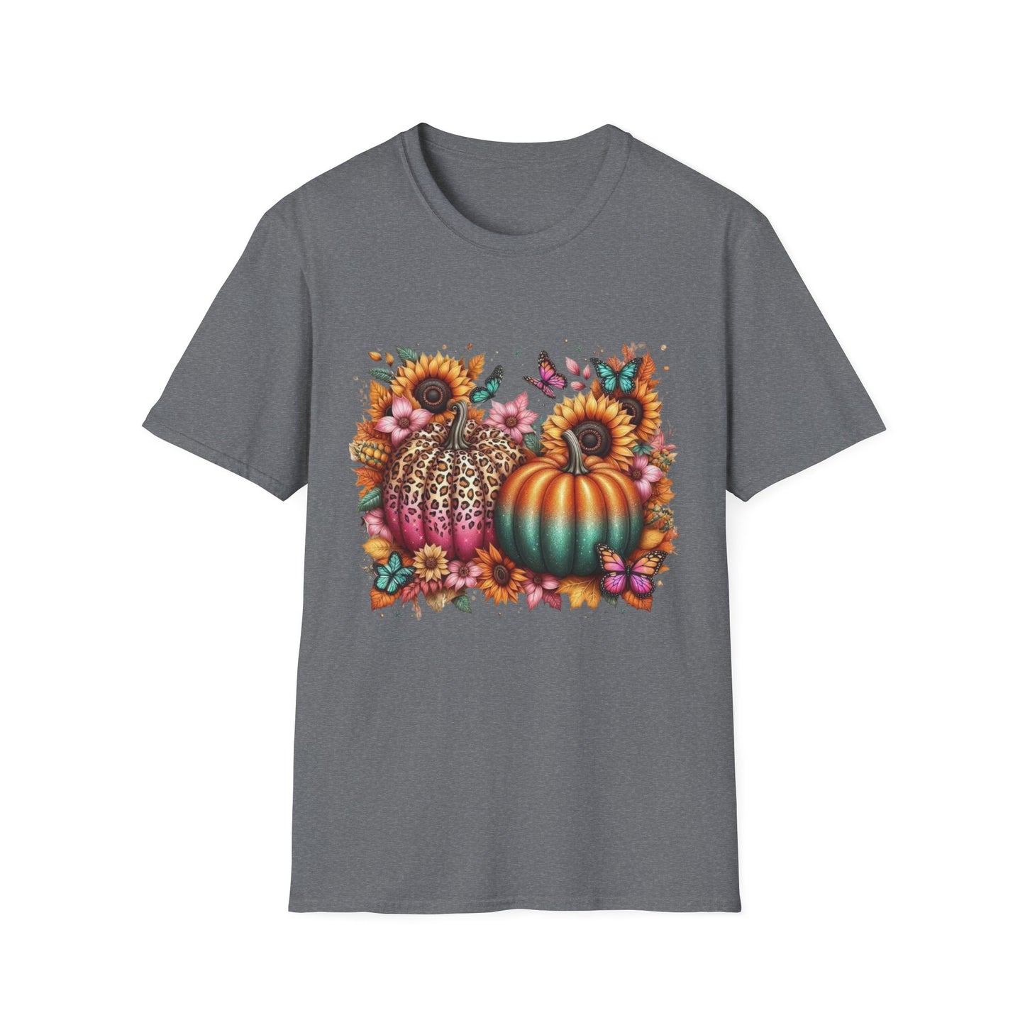 “Wild Bloom Pumpkins” Tee – Leopard Luxe & Teal Twilight Edition