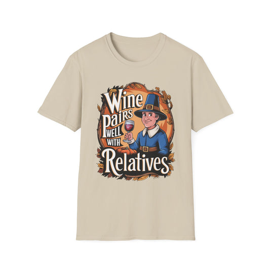 Wine Pairs Well With Relatives – Pilgrim Pour Edition Short Sleeve Tee