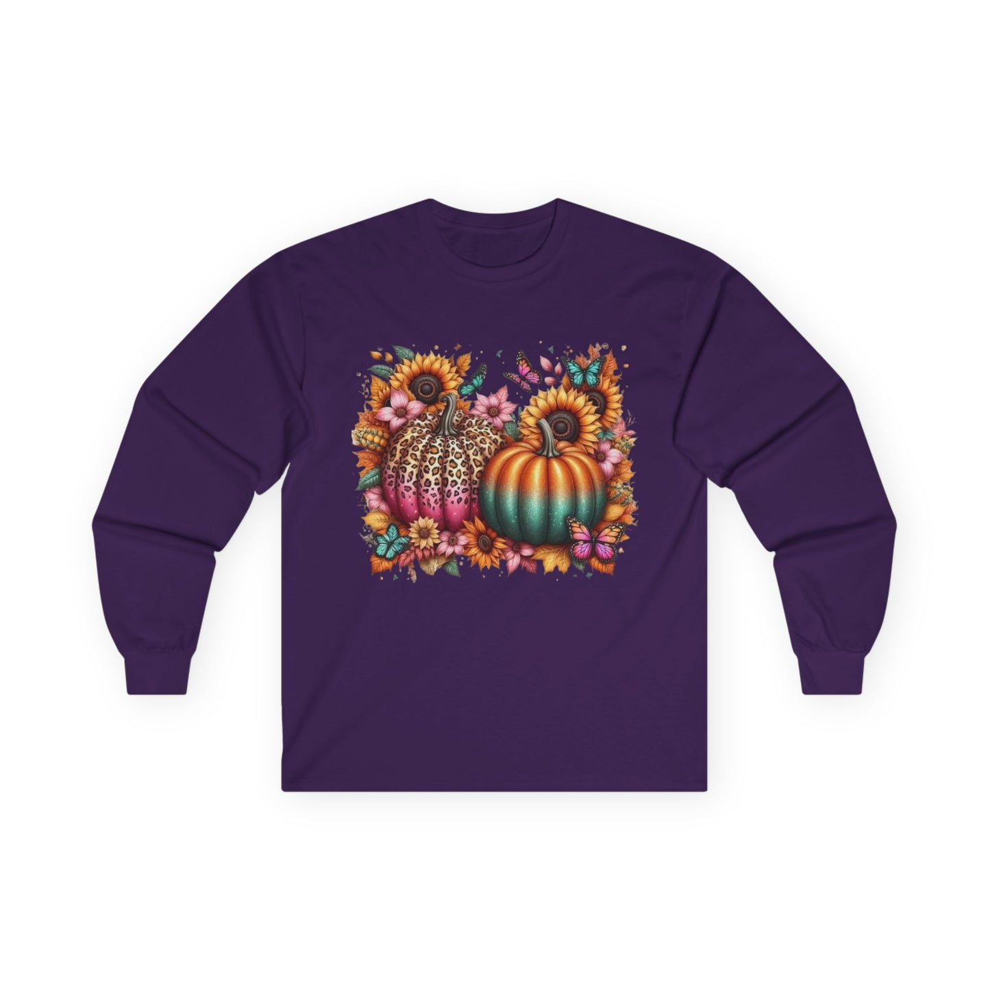 “Wild Bloom Pumpkins” Long Sleeve Tee – Leopard Luxe & Teal Twilight Edition