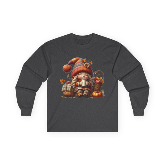 “Cozy Cup Gnome” Long Sleeve Tee – Autumn Hearth Edition