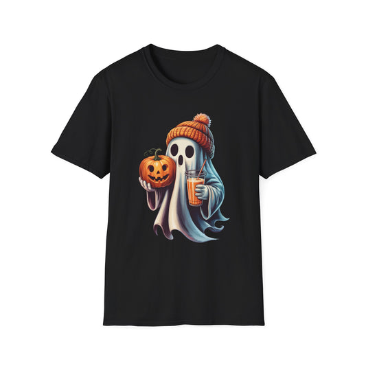 Sip and Boo Unisex Softstyle T-Shirt - Ghostlike Pop-Art Mascot Tee, Halloween Trick-or-Treat Apparel