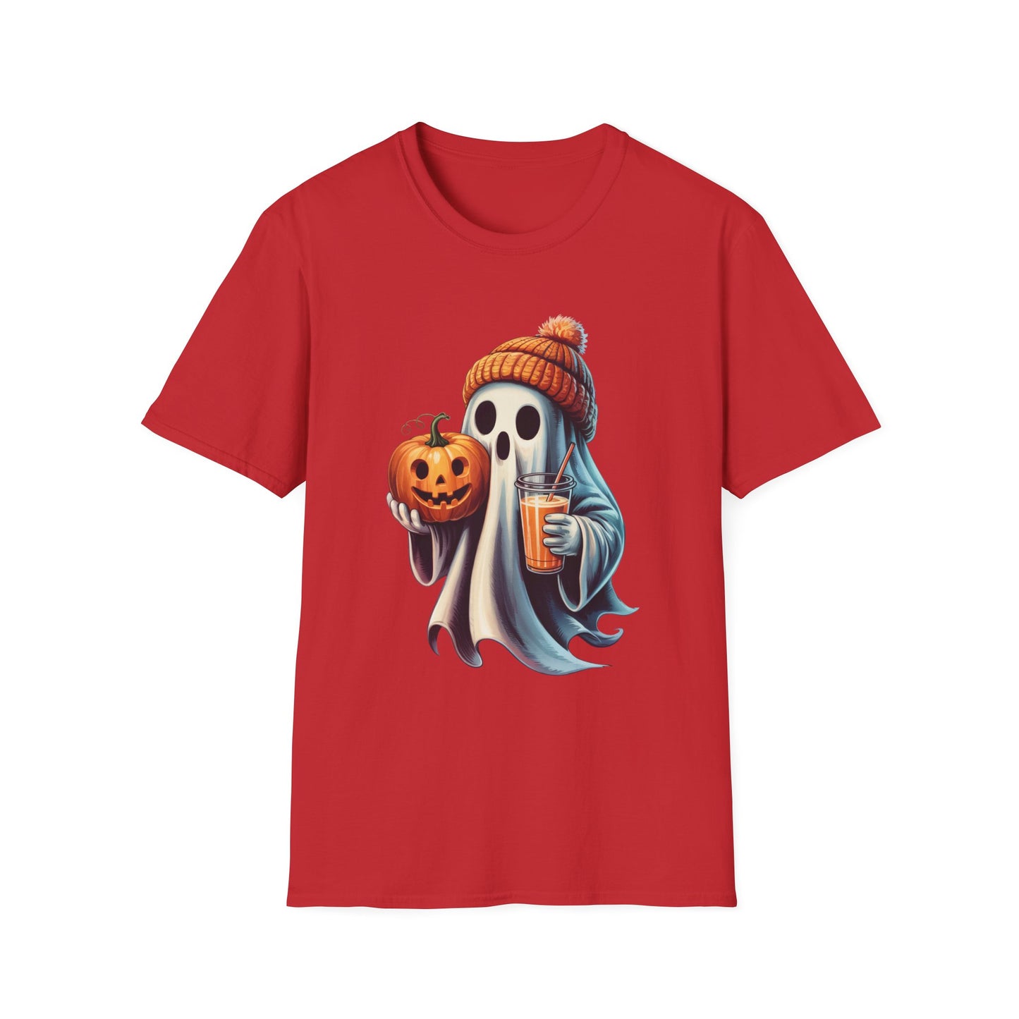 Sip and Boo Unisex Softstyle T-Shirt - Ghostlike Pop-Art Mascot Tee, Halloween Trick-or-Treat Apparel