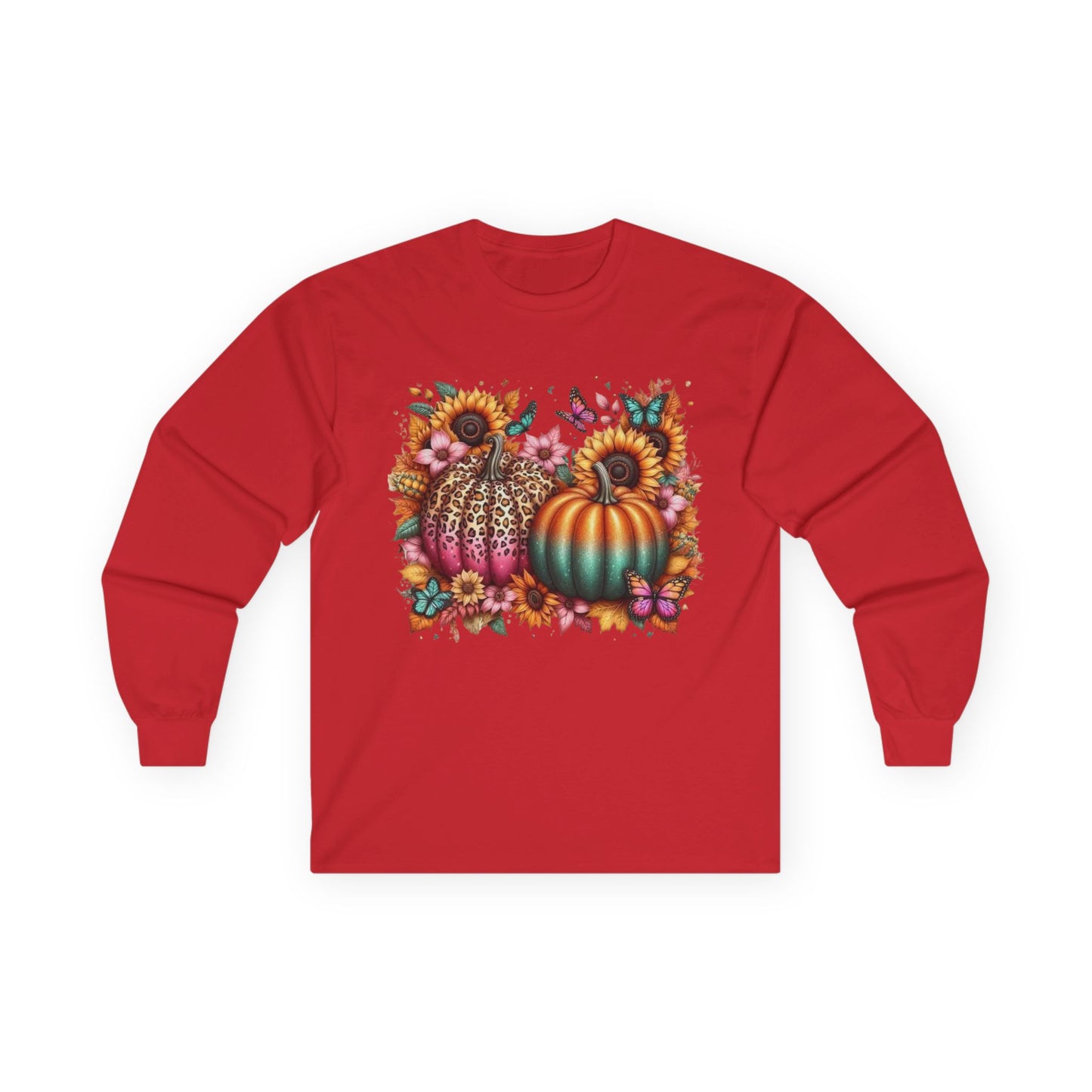 “Wild Bloom Pumpkins” Long Sleeve Tee – Leopard Luxe & Teal Twilight Edition