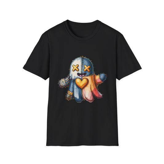 Spooky Plush Character Unisex Softstyle T-Shirt - Ghostlike Pop-Art Mascot Tee, Halloween Trick-or-Treat Apparel, Stitched Style Shirt,