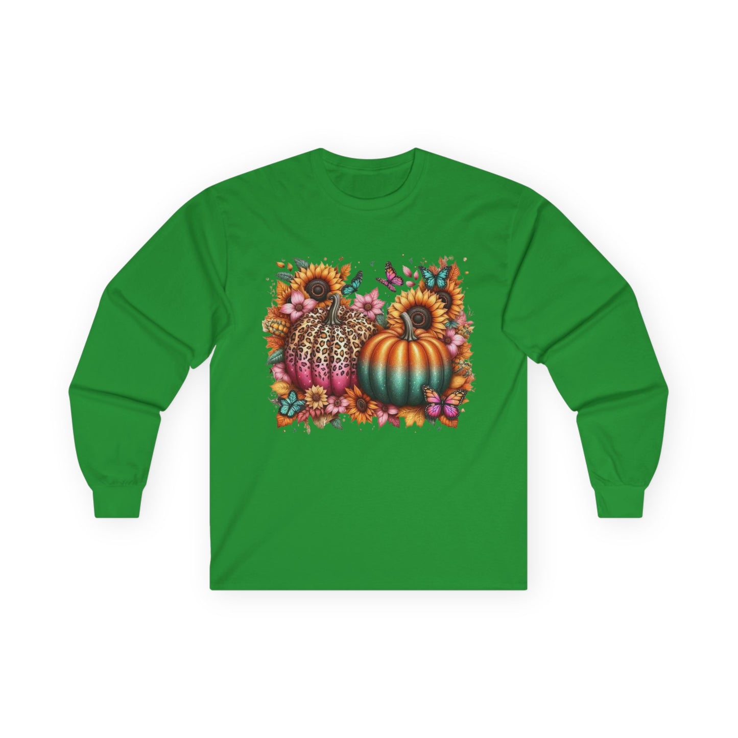 “Wild Bloom Pumpkins” Long Sleeve Tee – Leopard Luxe & Teal Twilight Edition