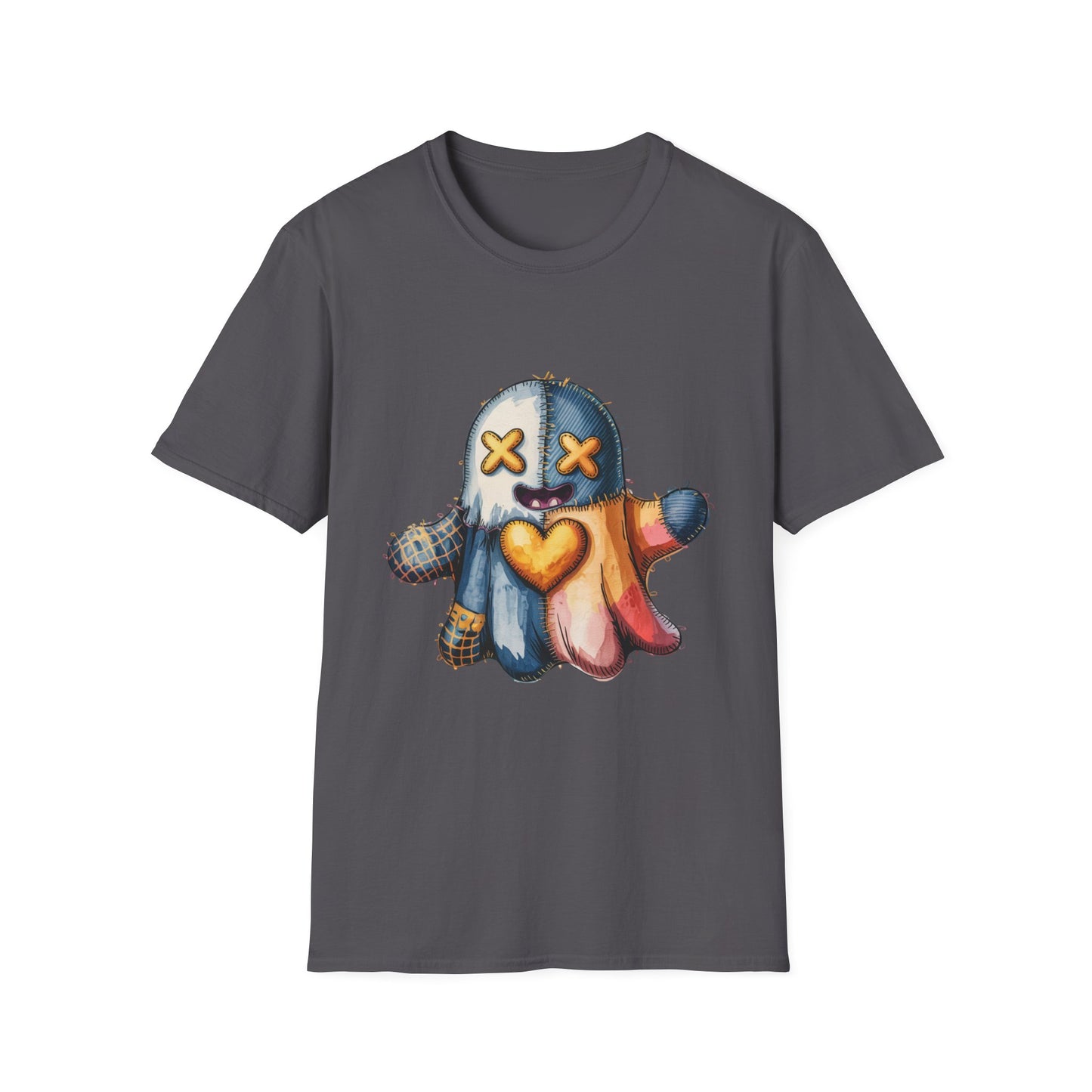 Spooky Plush Character Unisex Softstyle T-Shirt - Ghostlike Pop-Art Mascot Tee, Halloween Trick-or-Treat Apparel, Stitched Style Shirt,