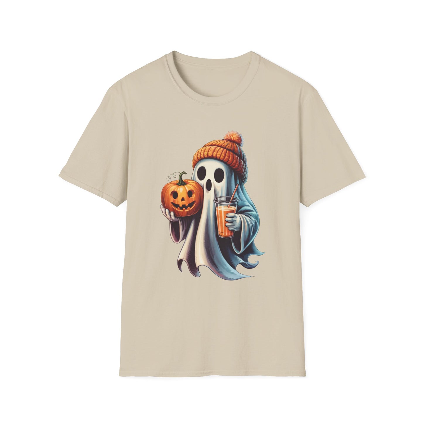Sip and Boo Unisex Softstyle T-Shirt - Ghostlike Pop-Art Mascot Tee, Halloween Trick-or-Treat Apparel