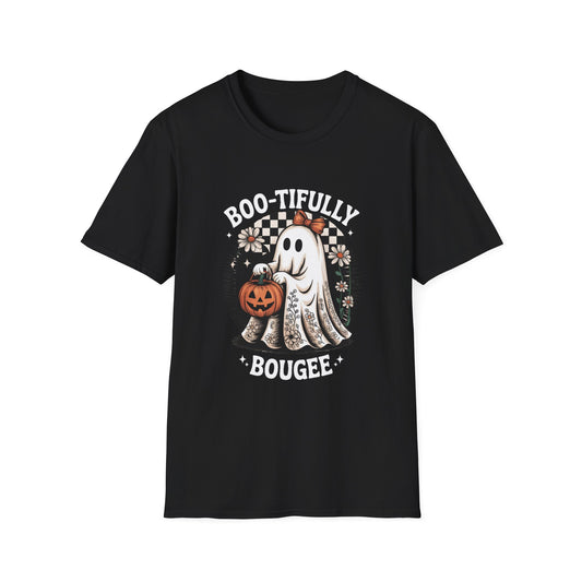 Boo-tifully Bougee Unisex Softstyle T-Shirt - Ghostlike Pop-Art Mascot Tee, Halloween Trick-or-Treat Apparel