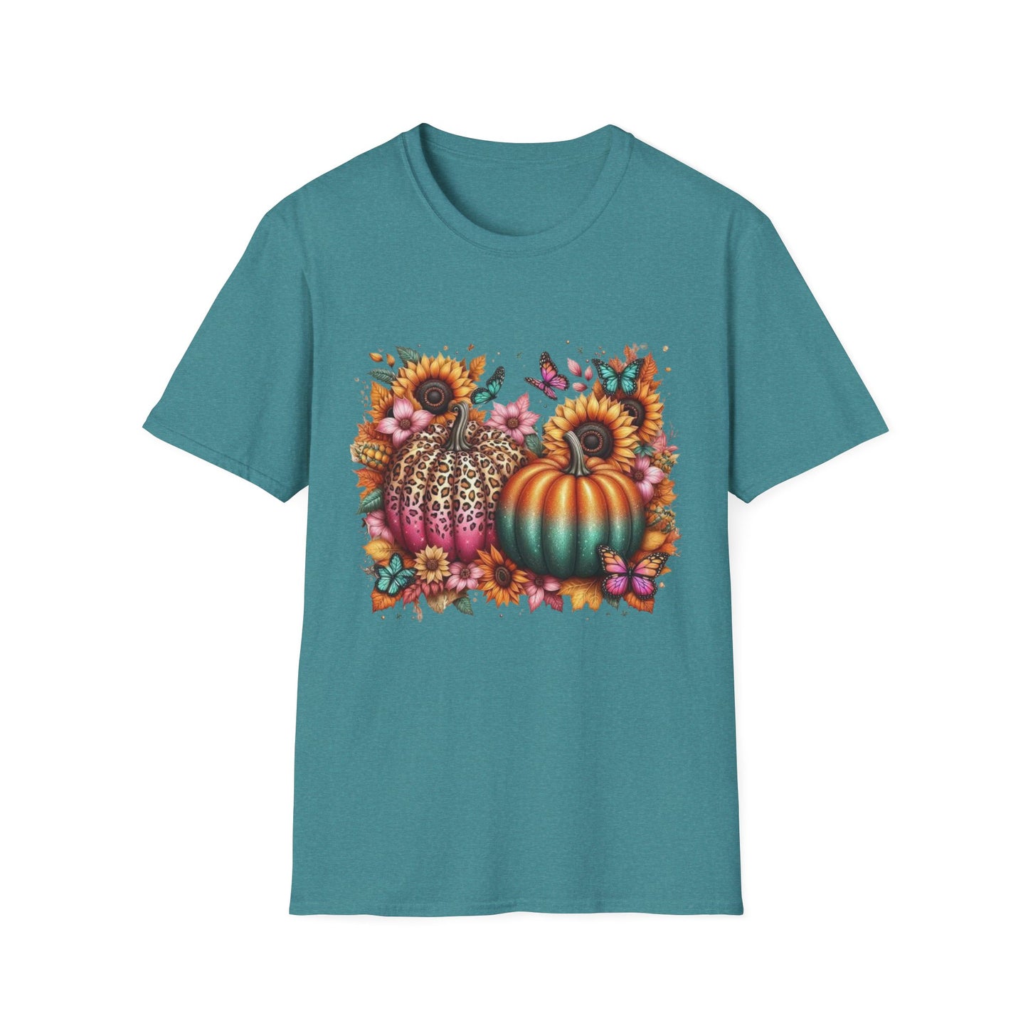 “Wild Bloom Pumpkins” Tee – Leopard Luxe & Teal Twilight Edition