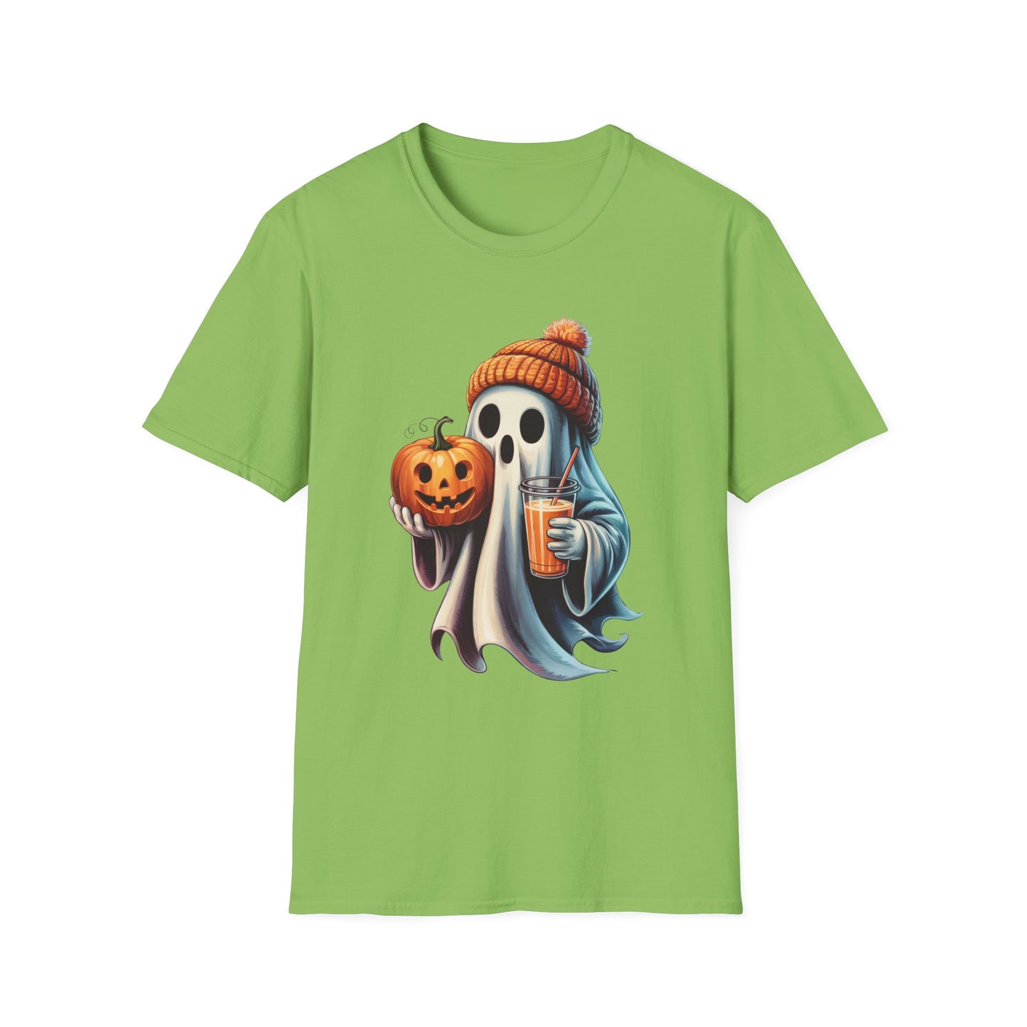 Sip and Boo Unisex Softstyle T-Shirt - Ghostlike Pop-Art Mascot Tee, Halloween Trick-or-Treat Apparel