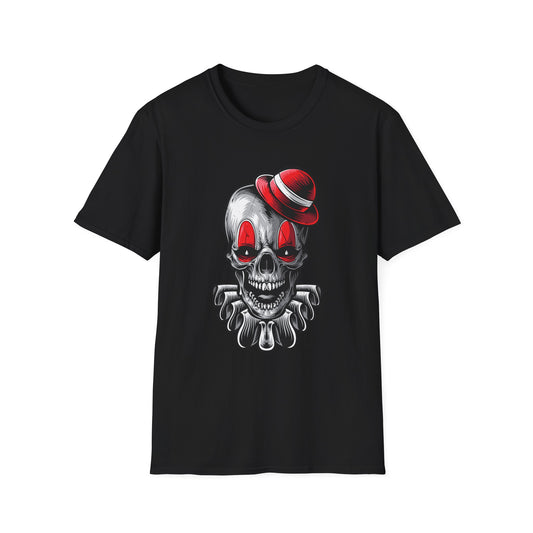Skull Clown Graphic Tee with Red Eyes