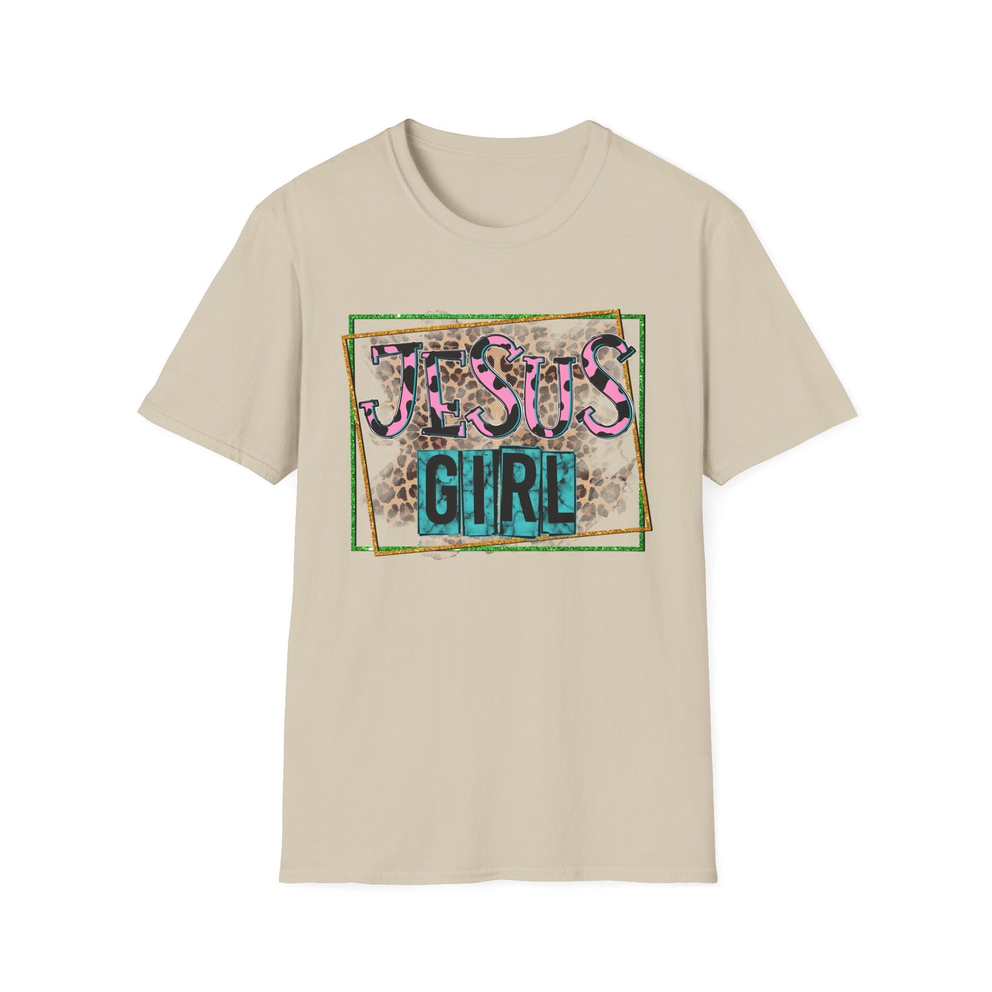 Jesus Girl Leopard Glitter Tee – Faith Meets Fierce