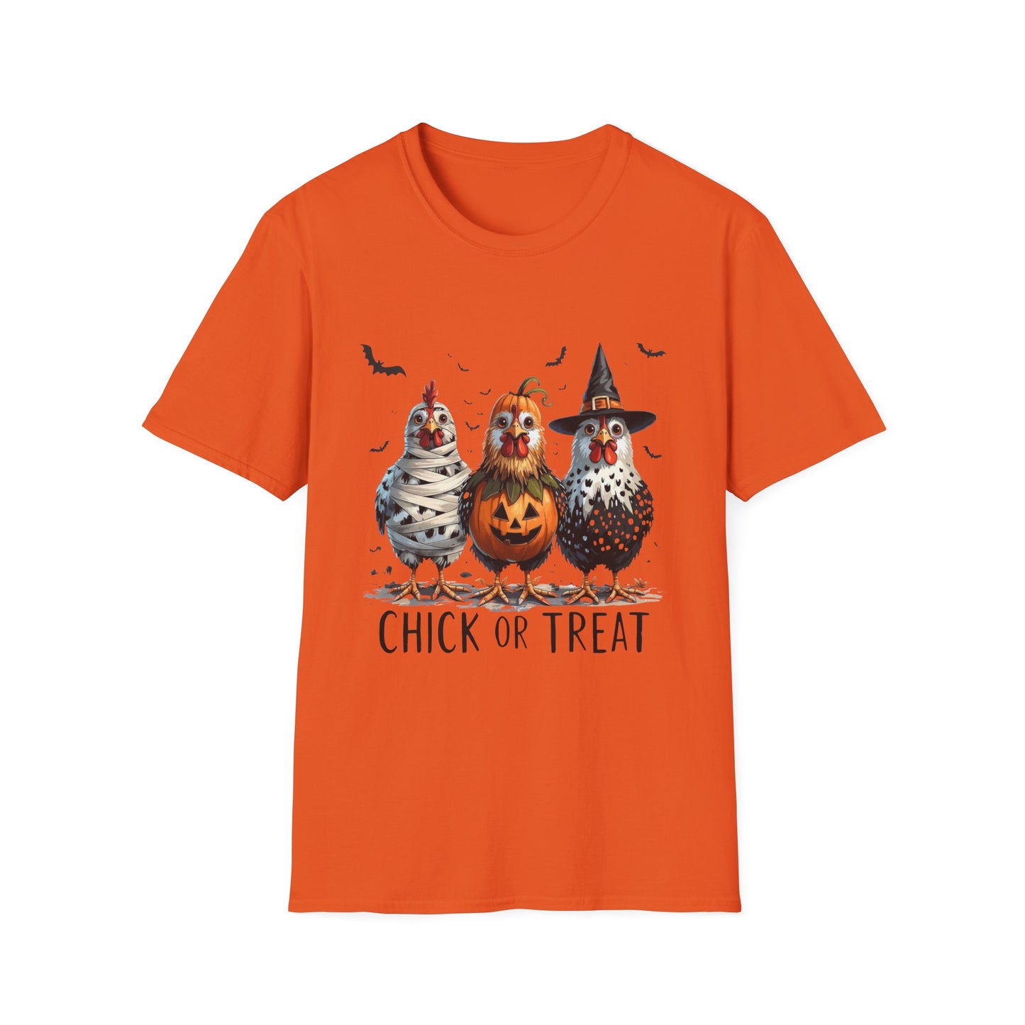 Chick or Treat Softstyle T-Shirt, Trick or Treat Tee, Spooky Halloween Shirt, Sarcastic Chicken Shirt