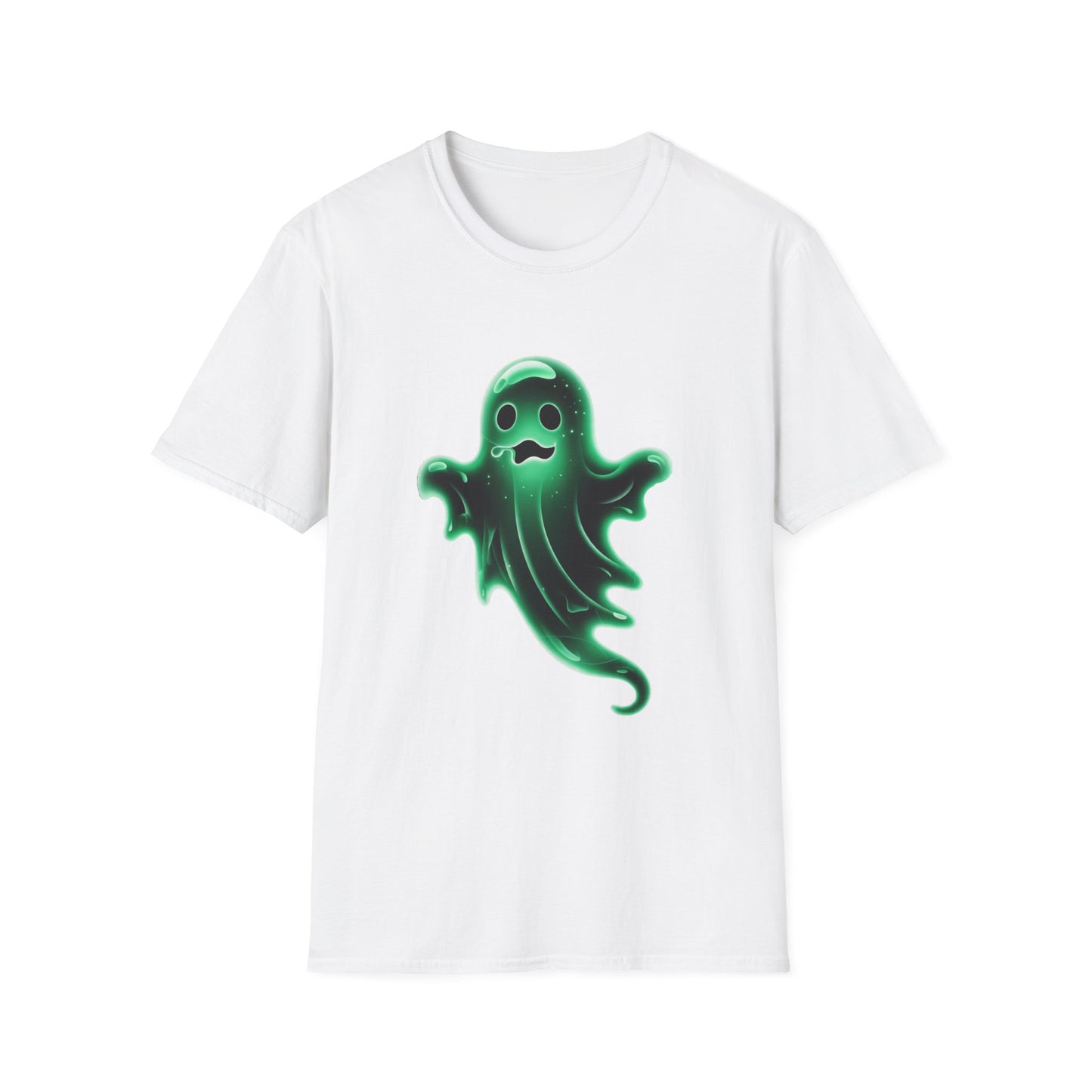 Neon Ghost Unisex Softstyle T-Shirt, Haunted Spirit Tee, Halloween Shirt, Supernatural Apparel, Glow in the Dark Clothing