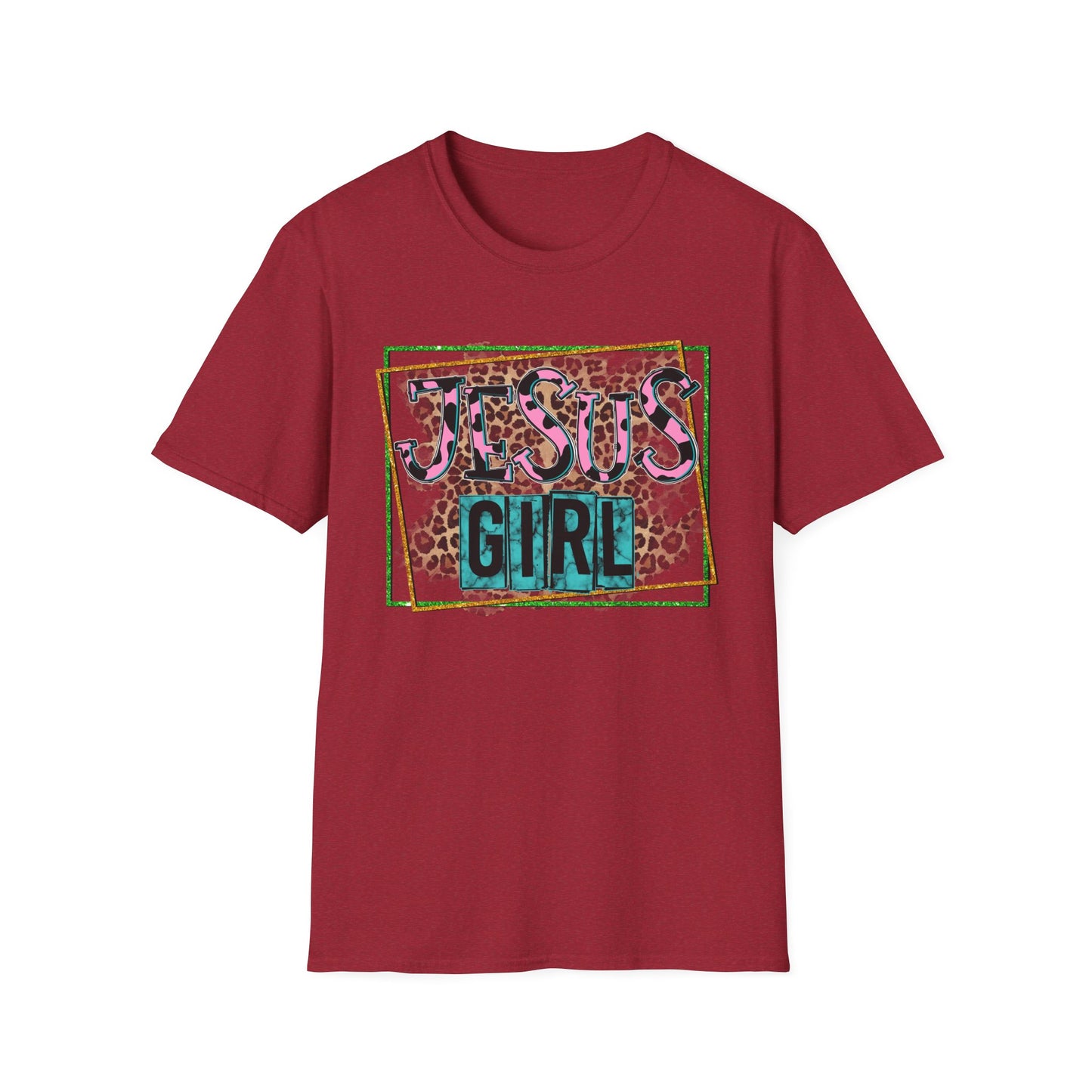 Jesus Girl Leopard Glitter Tee – Faith Meets Fierce