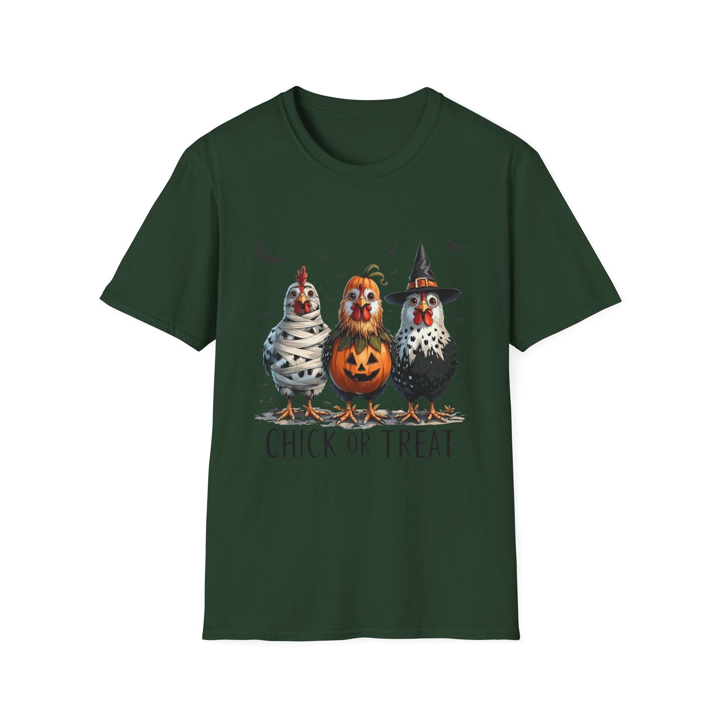 Chick or Treat Softstyle T-Shirt, Trick or Treat Tee, Spooky Halloween Shirt, Sarcastic Chicken Shirt