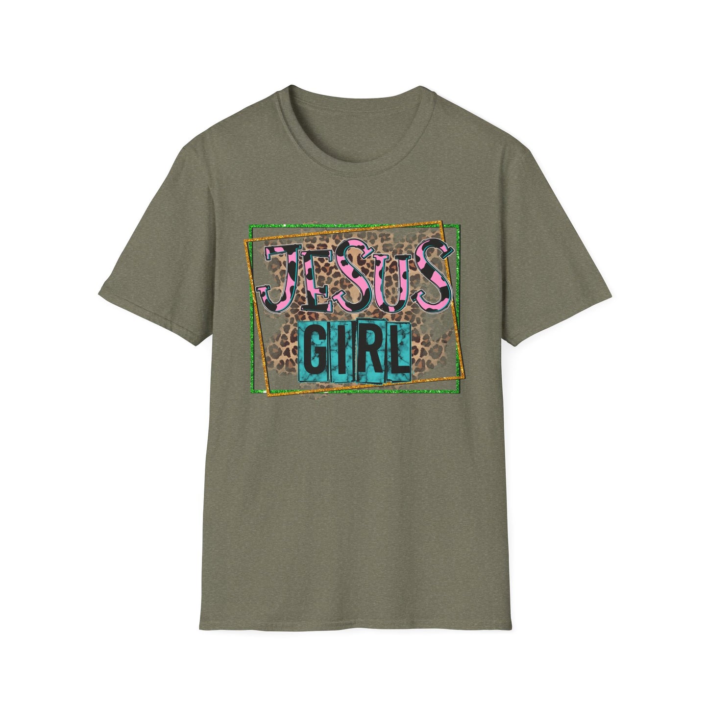 Jesus Girl Leopard Glitter Tee – Faith Meets Fierce