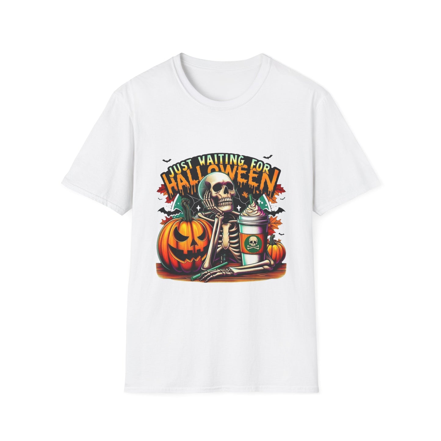 Just Waiting For Halloween Softstyle T-Shirt, Halloween Shirt, Formal Skeleton Shirt, Funny Skeleton Satire Shirt