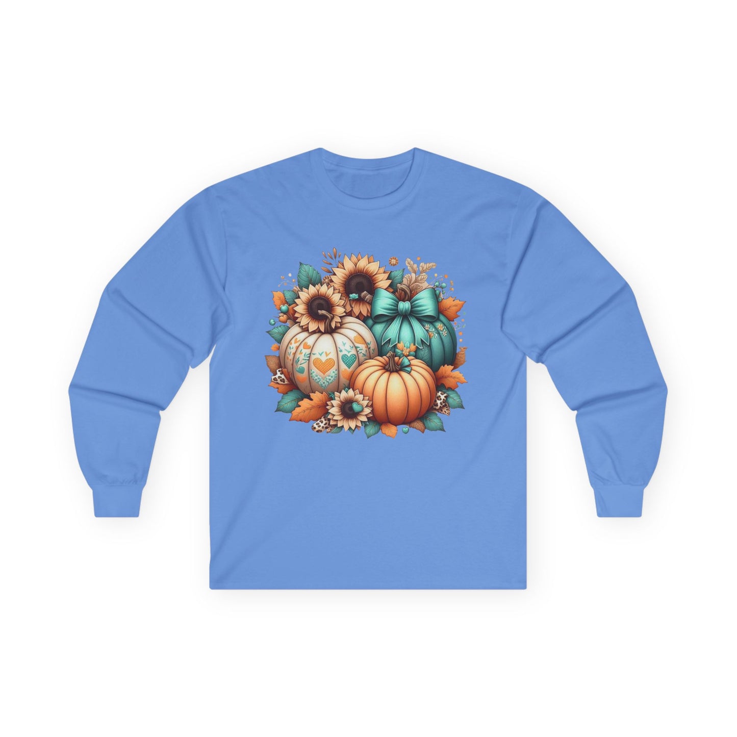 “Harvest Hearts & Bows” Long Sleeve Tee – Pumpkin Trio Edition