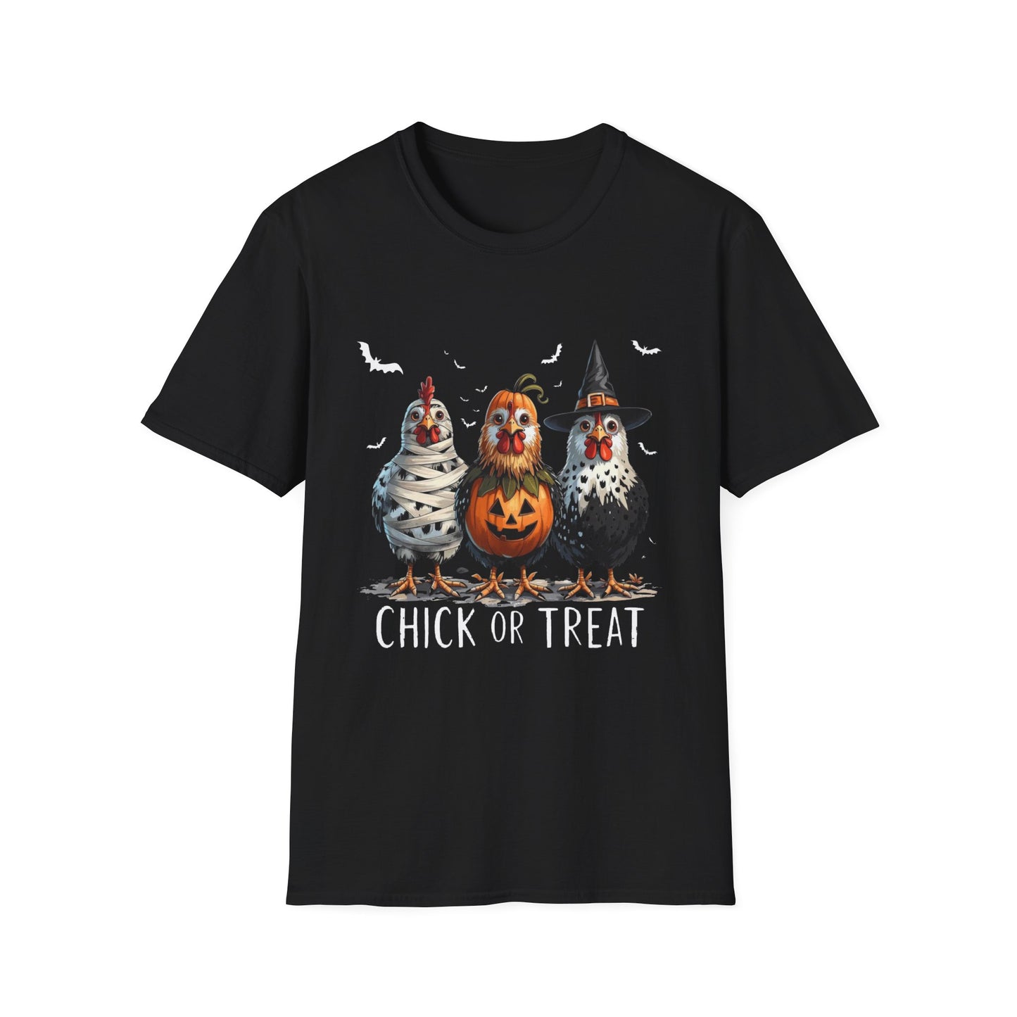 Chick or Treat Softstyle T-Shirt, Trick or Treat Tee, Spooky Halloween Shirt, Sarcastic Chicken Shirt