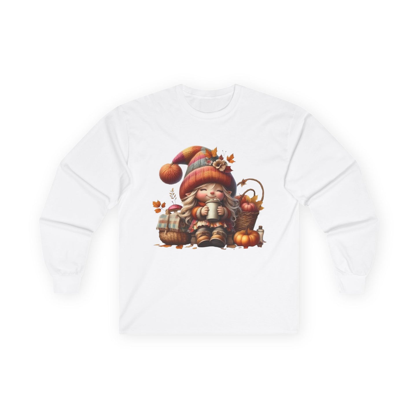 “Cozy Cup Gnome” Long Sleeve Tee – Autumn Hearth Edition