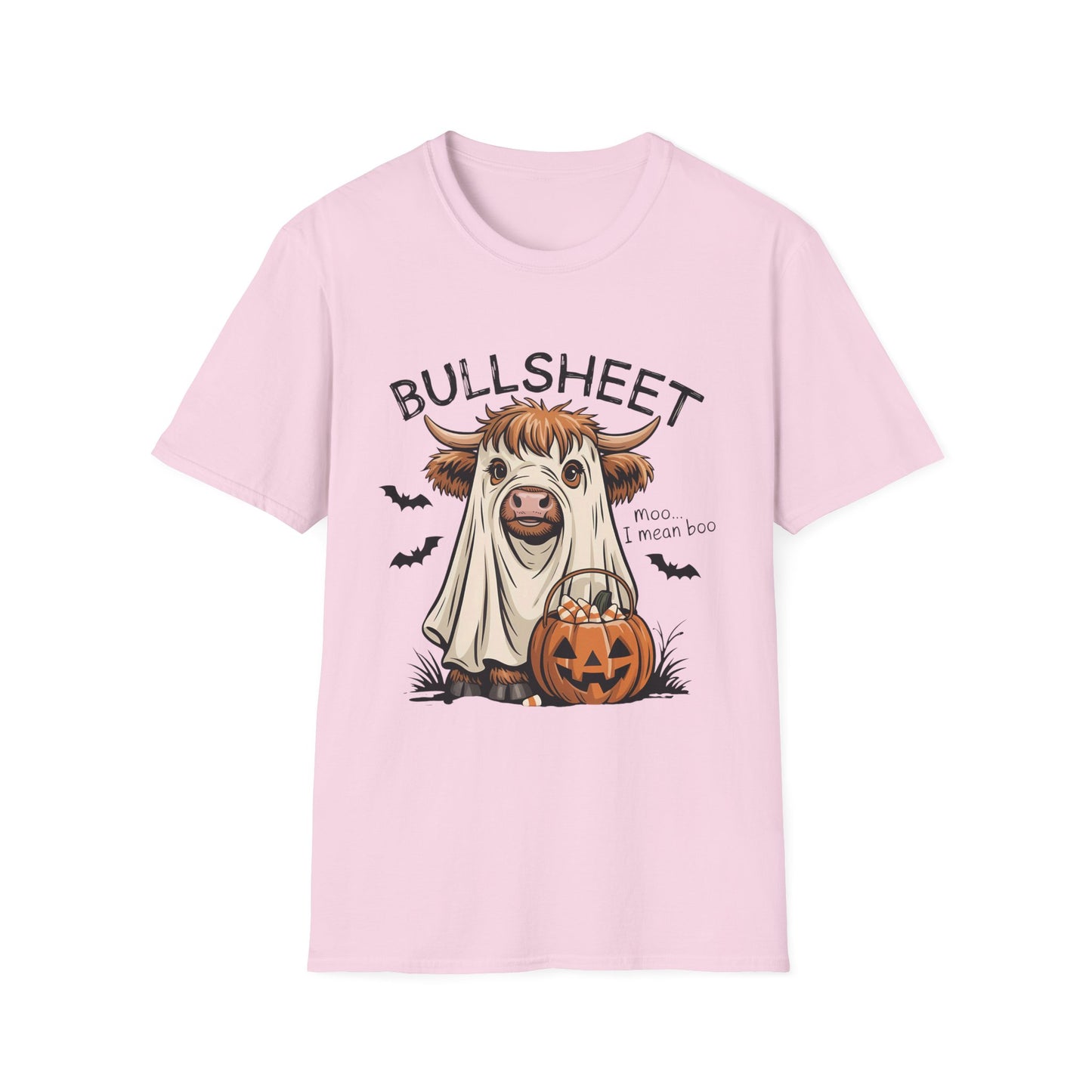 Halloween Bullsheet Cow Softstyle T-Shirt, Trick or Treat Tee, Spooky Halloween Shirt, Sarcastic Cow Shirt