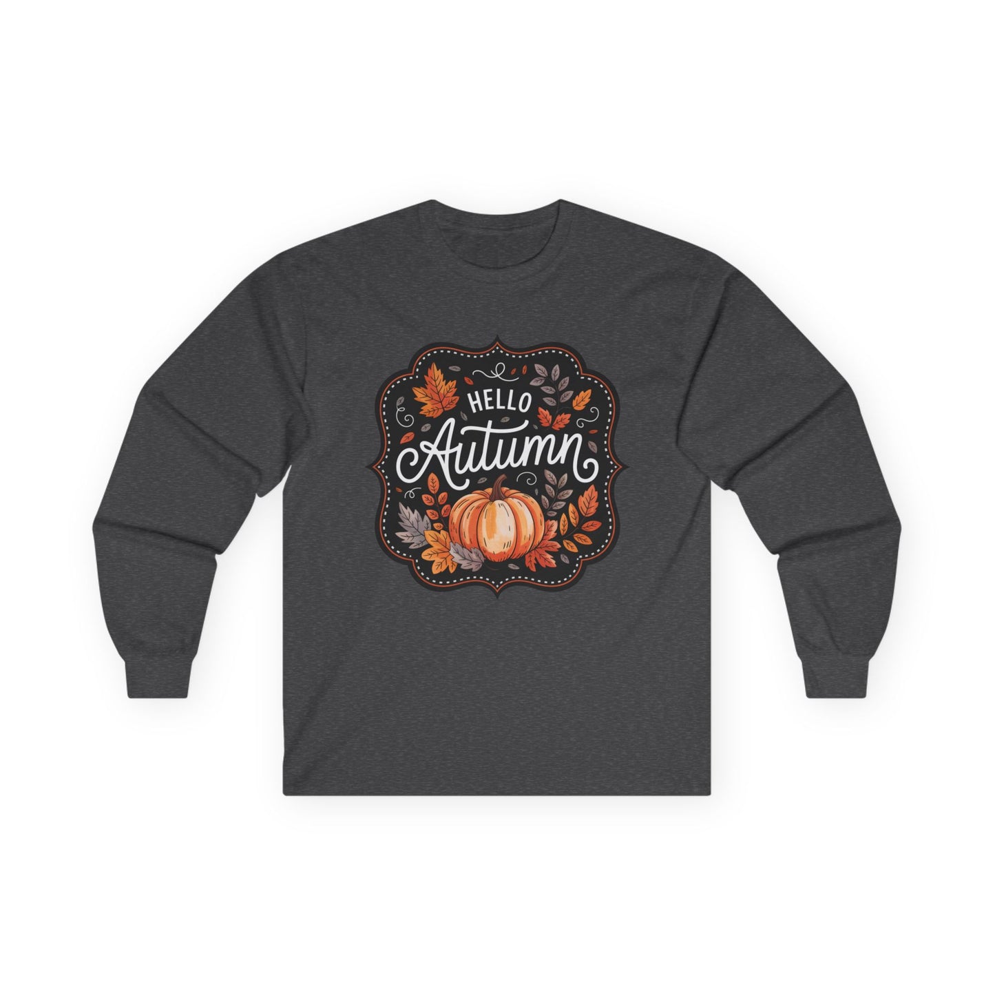 “Hello Autumn” Long Sleeve Tee – Pumpkin & Leaves Edition