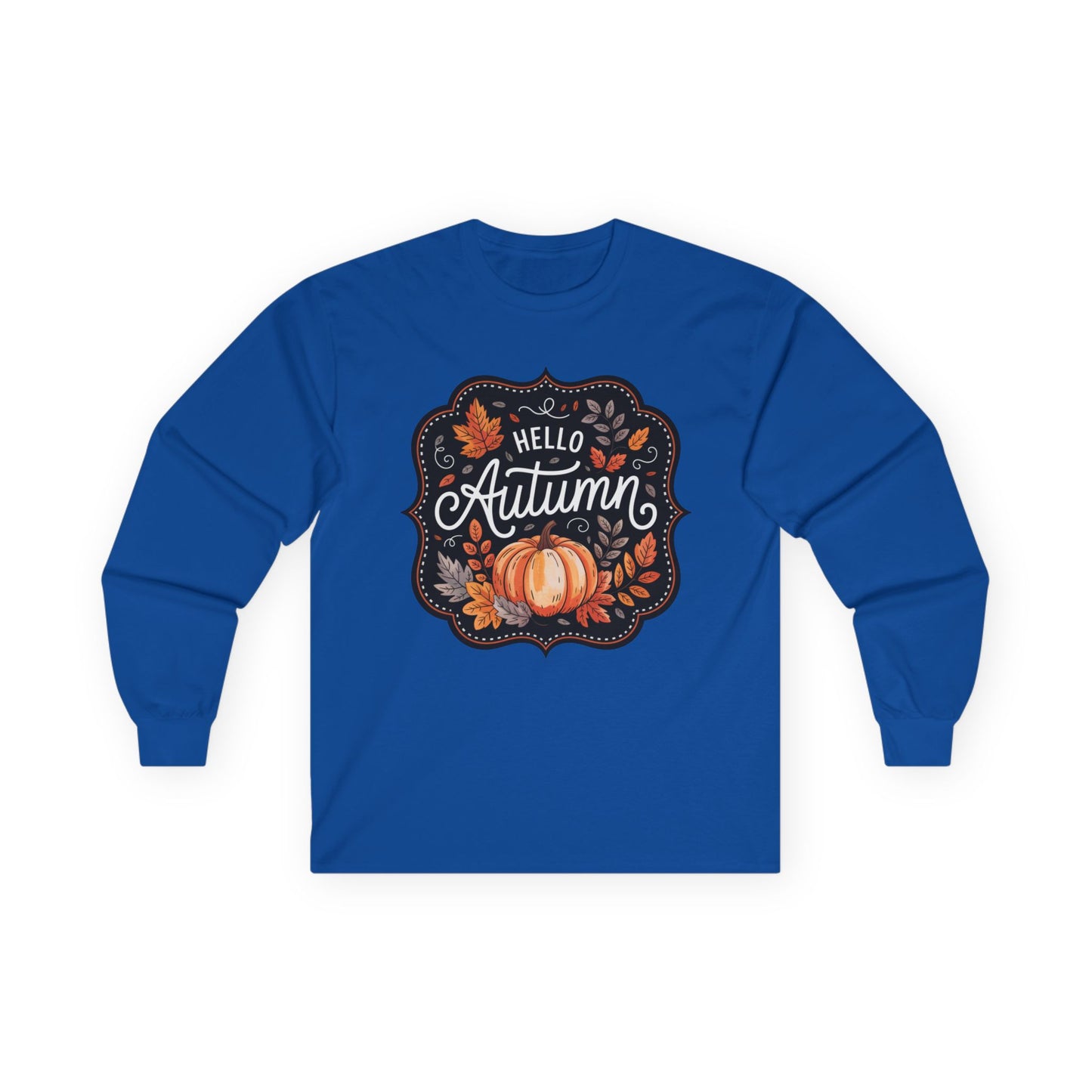 “Hello Autumn” Long Sleeve Tee – Pumpkin & Leaves Edition