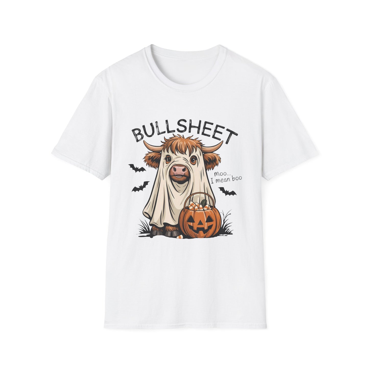 Halloween Bullsheet Cow Softstyle T-Shirt, Trick or Treat Tee, Spooky Halloween Shirt, Sarcastic Cow Shirt