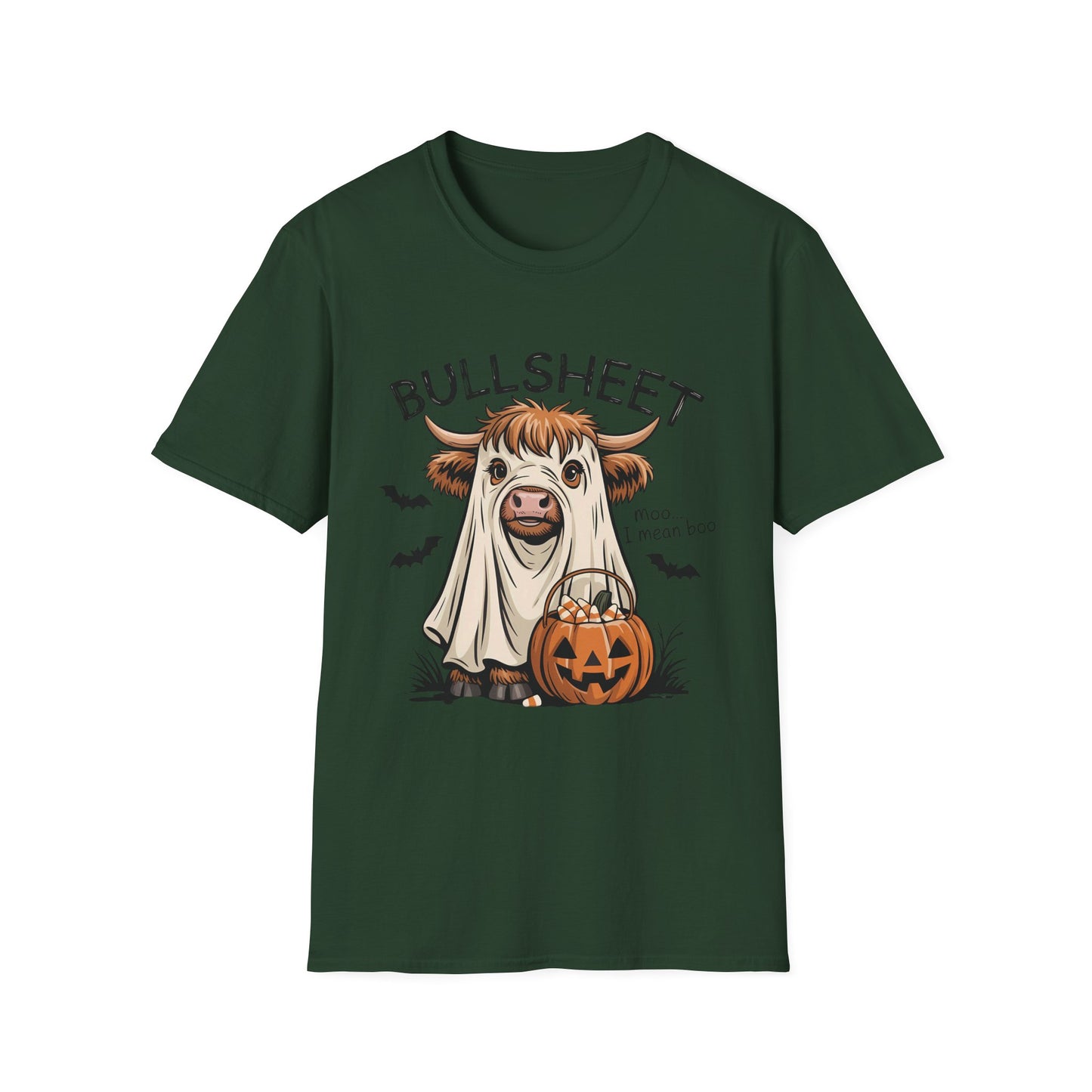 Halloween Bullsheet Cow Softstyle T-Shirt, Trick or Treat Tee, Spooky Halloween Shirt, Sarcastic Cow Shirt