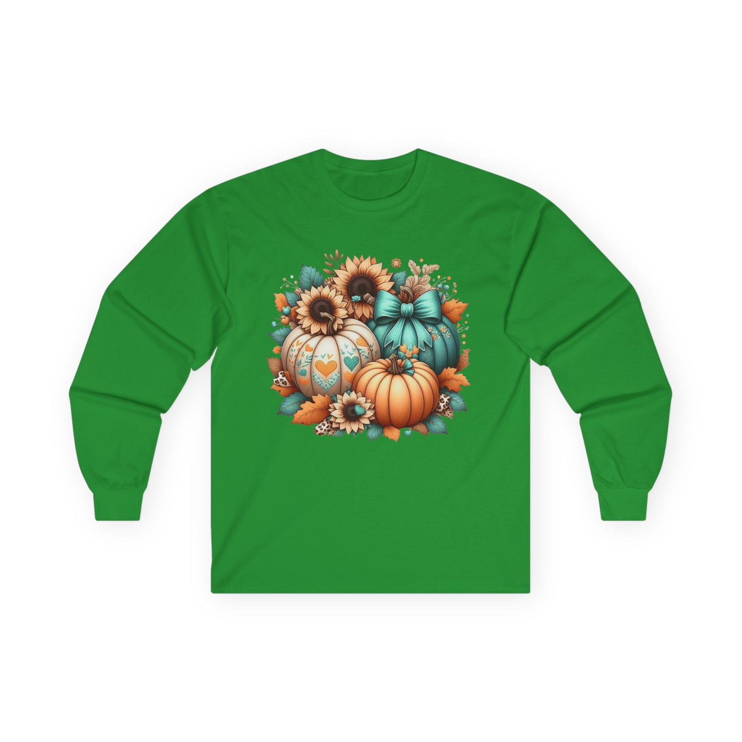 “Harvest Hearts & Bows” Long Sleeve Tee – Pumpkin Trio Edition