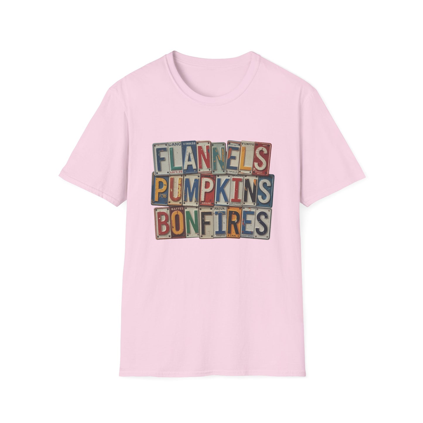“Flannels, Pumpkins & Bonfires” Tee – License Plate Layers Edition