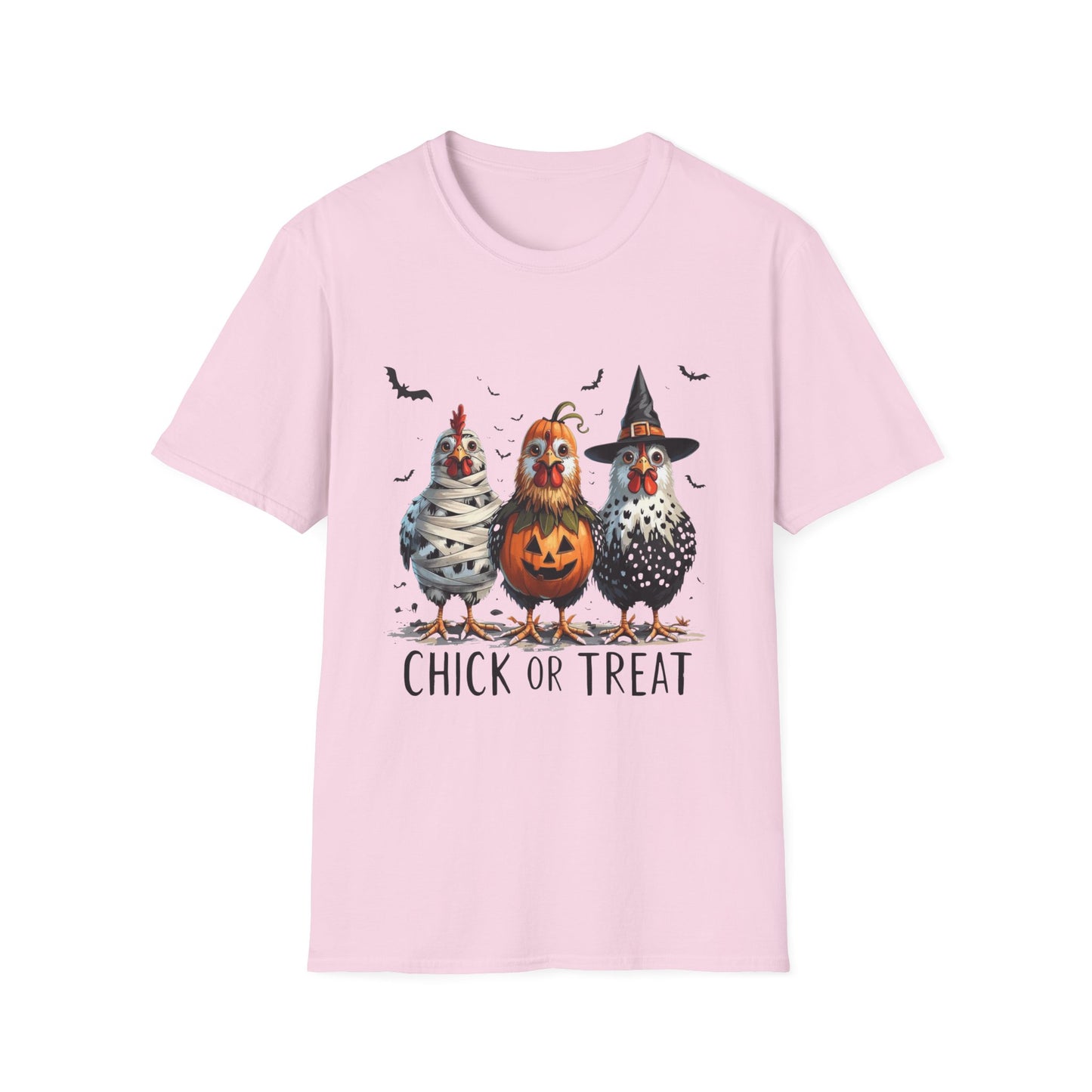 Chick or Treat Softstyle T-Shirt, Trick or Treat Tee, Spooky Halloween Shirt, Sarcastic Chicken Shirt