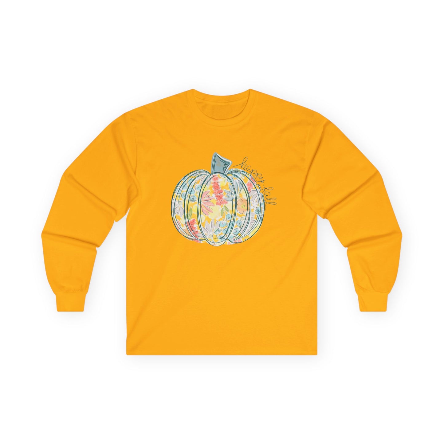 “Happy Fall Floral Pumpkin” Long Sleeve Tee – Bloom & Gourd Edition