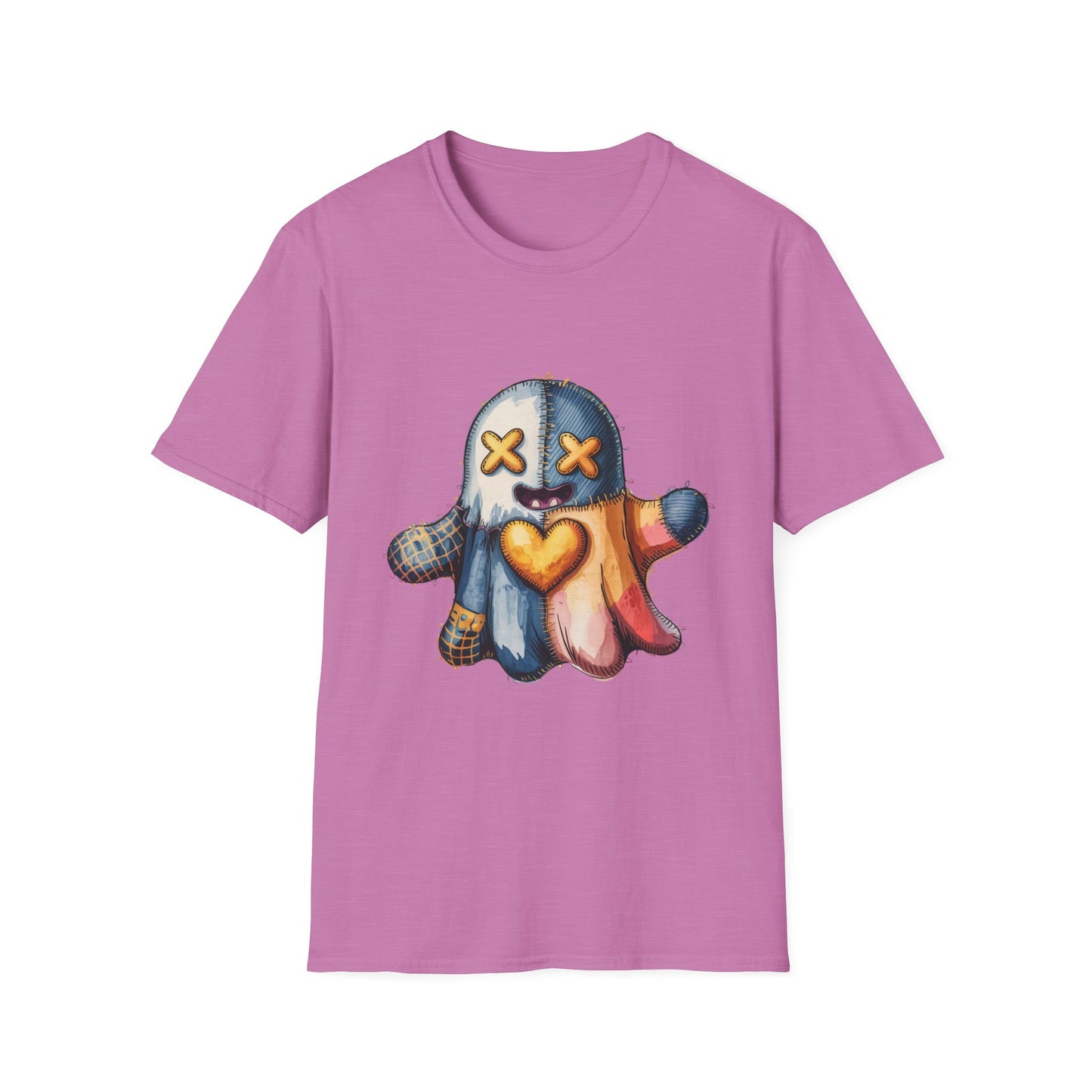 Spooky Plush Character Unisex Softstyle T-Shirt - Ghostlike Pop-Art Mascot Tee, Halloween Trick-or-Treat Apparel, Stitched Style Shirt,