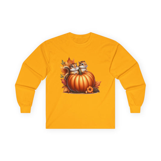 “Pumpkin Perch Chipmunks” Long Sleeve Tee – Harvest Heart Edition