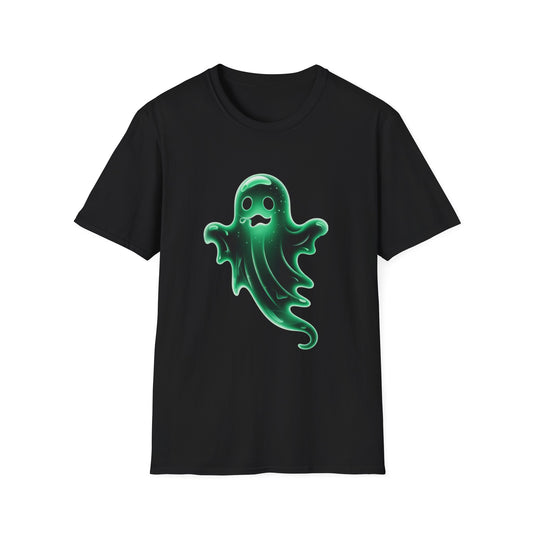 Neon Ghost Unisex Softstyle T-Shirt, Haunted Spirit Tee, Halloween Shirt, Supernatural Apparel, Glow in the Dark Clothing