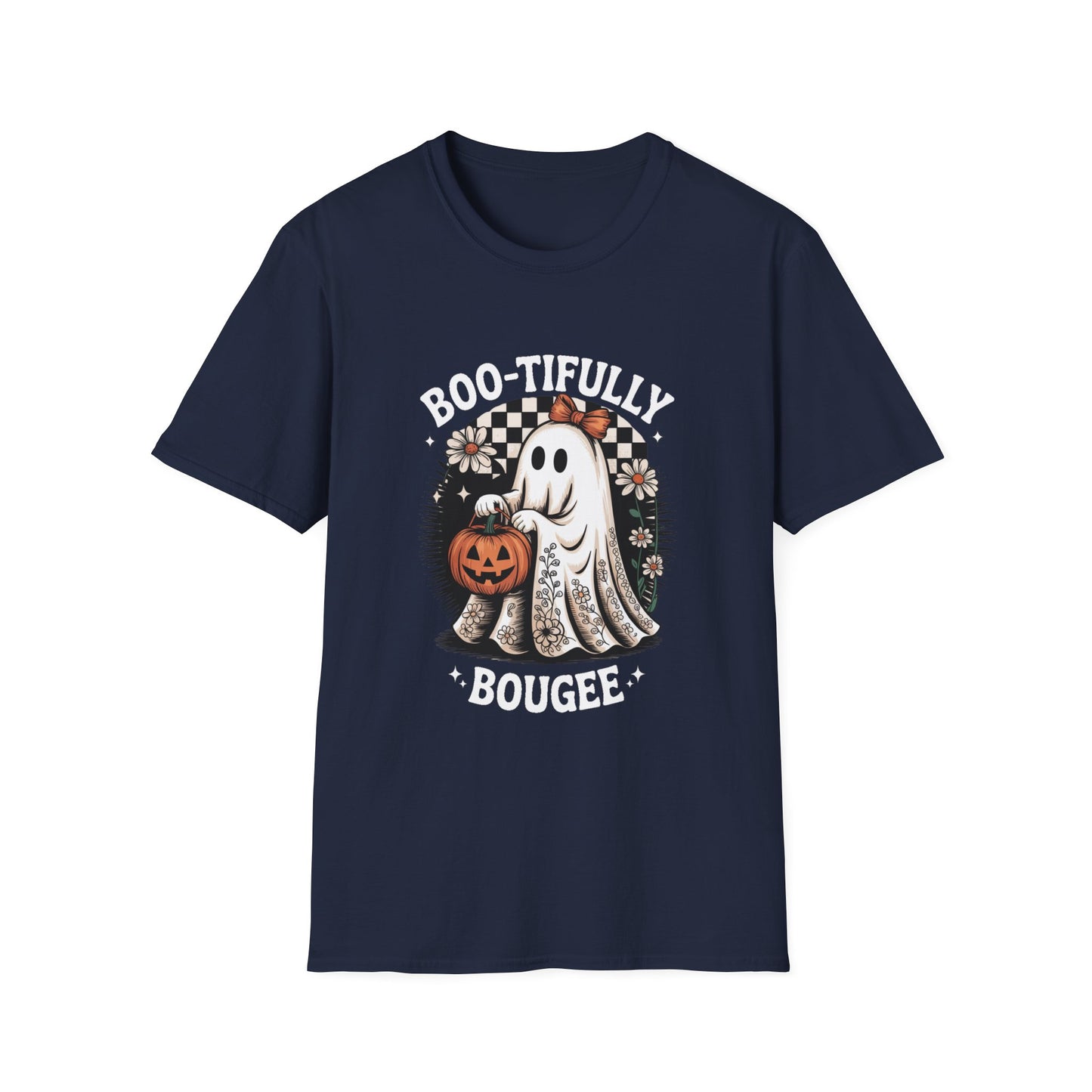 Boo-tifully Bougee Unisex Softstyle T-Shirt - Ghostlike Pop-Art Mascot Tee, Halloween Trick-or-Treat Apparel