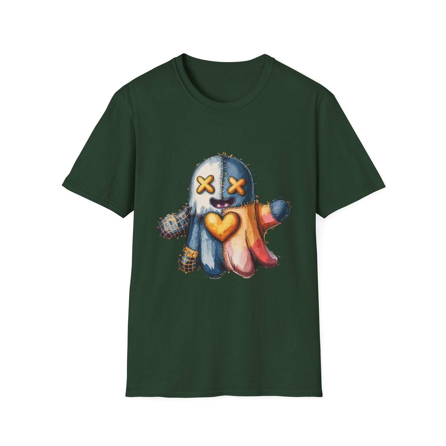 Spooky Plush Character Unisex Softstyle T-Shirt - Ghostlike Pop-Art Mascot Tee, Halloween Trick-or-Treat Apparel, Stitched Style Shirt,