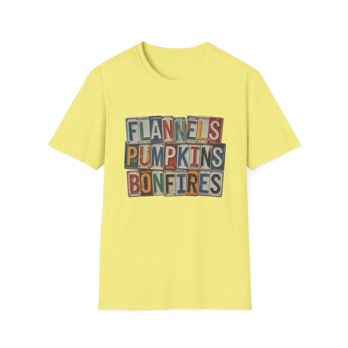 “Flannels, Pumpkins & Bonfires” Tee – License Plate Layers Edition