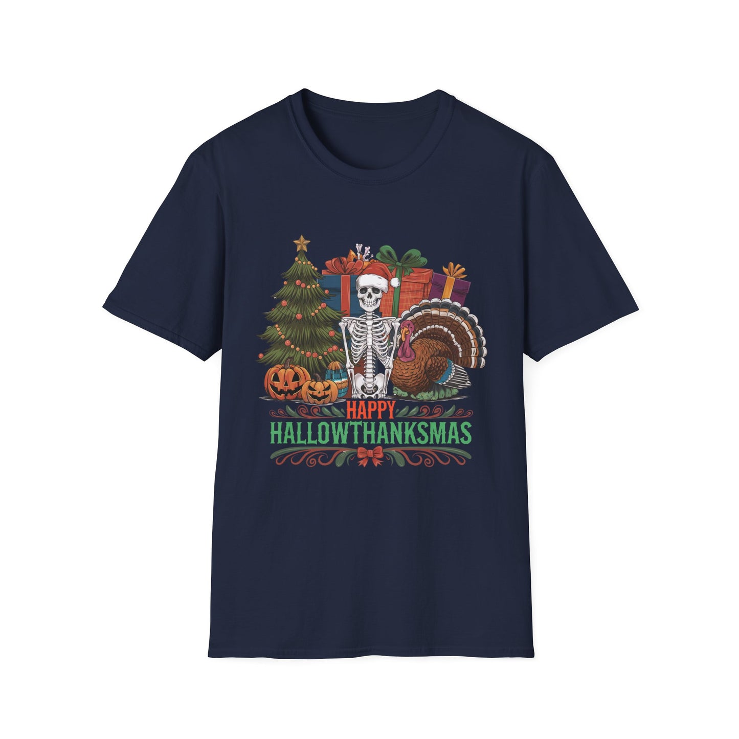 Happy Hallowthanksmas – Skeleton Holiday Mashup Short Sleeve Tee