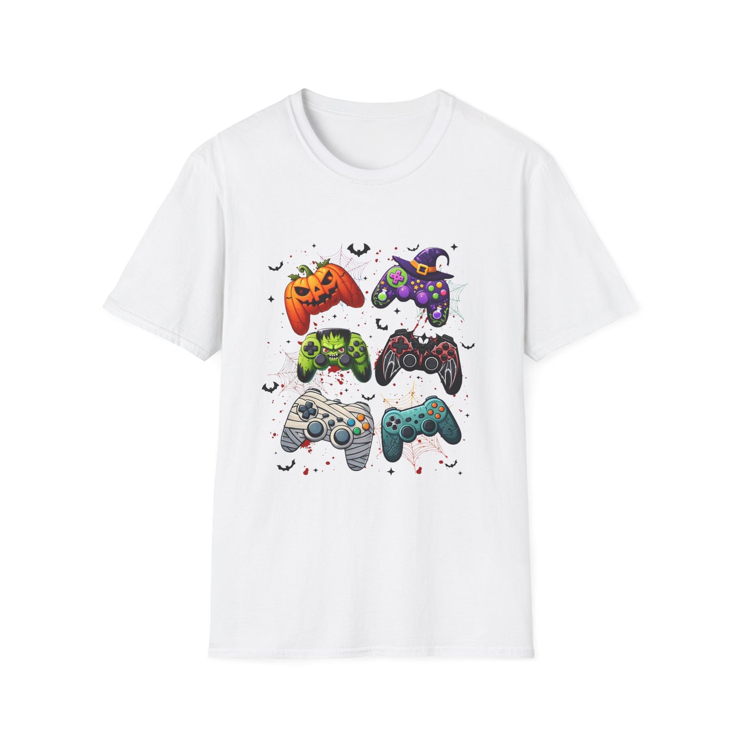 Halloween Gamepad T-Shirt, Gamer Tee for Horror Levels, Spooky Season Shirt, Unisex Softstyle Top, Cursed Vibe Controller Costume