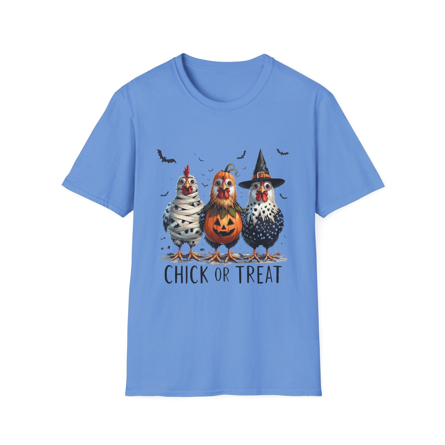 Chick or Treat Softstyle T-Shirt, Trick or Treat Tee, Spooky Halloween Shirt, Sarcastic Chicken Shirt