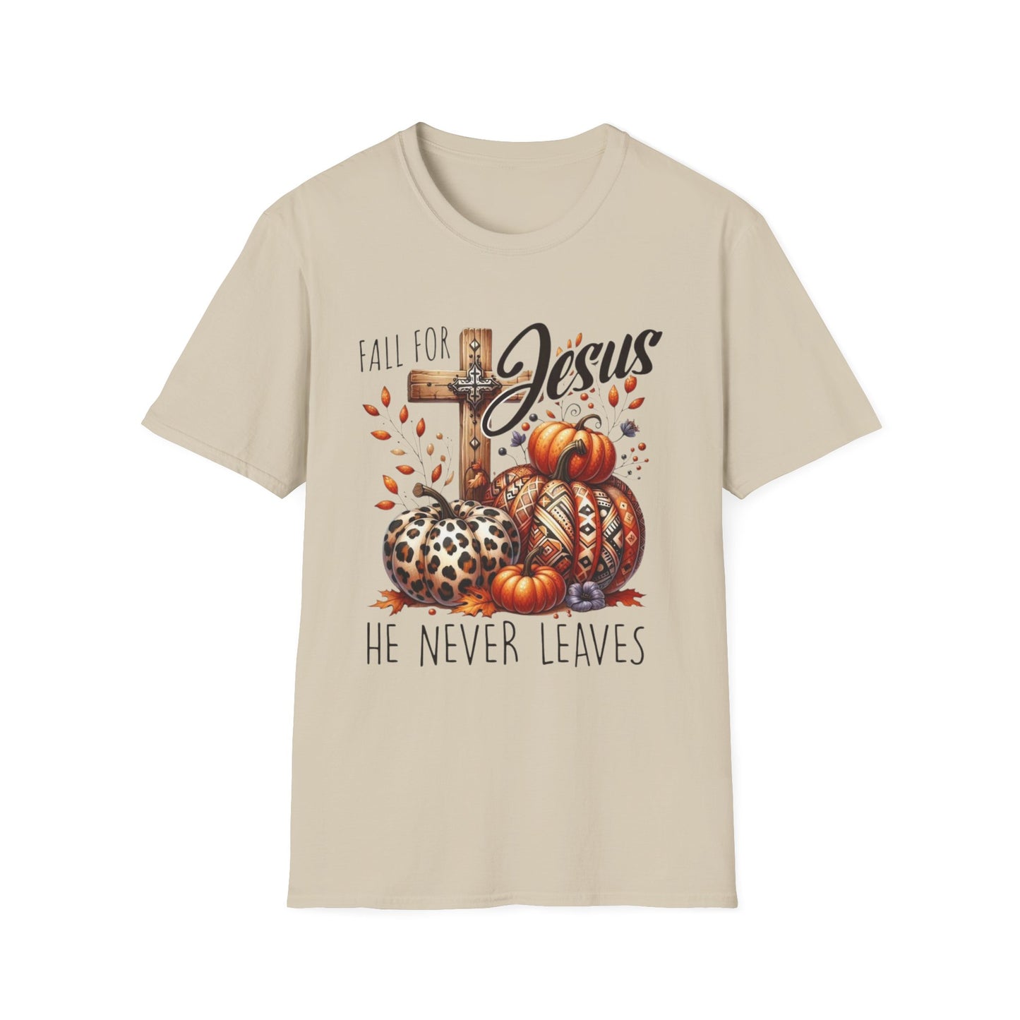 Fall for Jesus – He Never Leaves Short Sleeve Tee