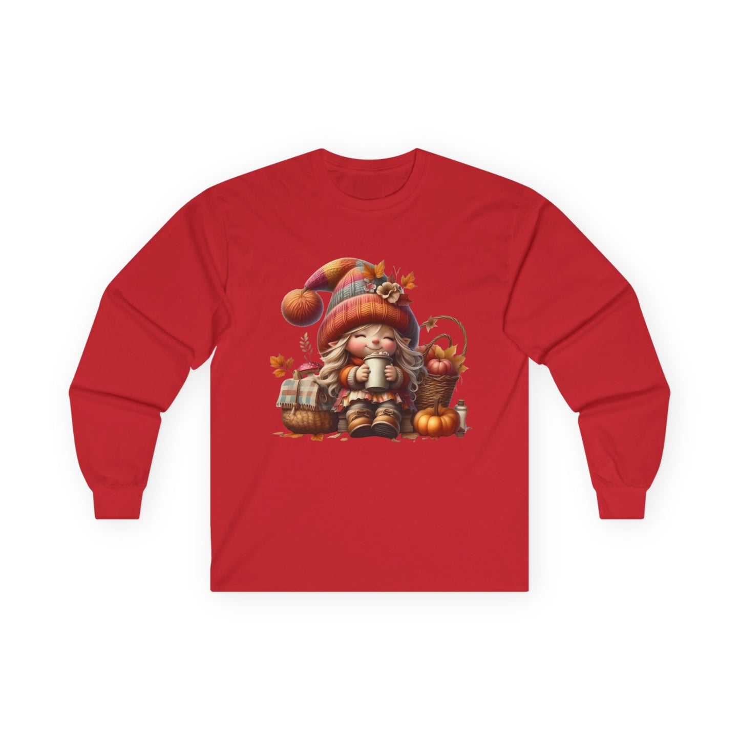 “Cozy Cup Gnome” Long Sleeve Tee – Autumn Hearth Edition