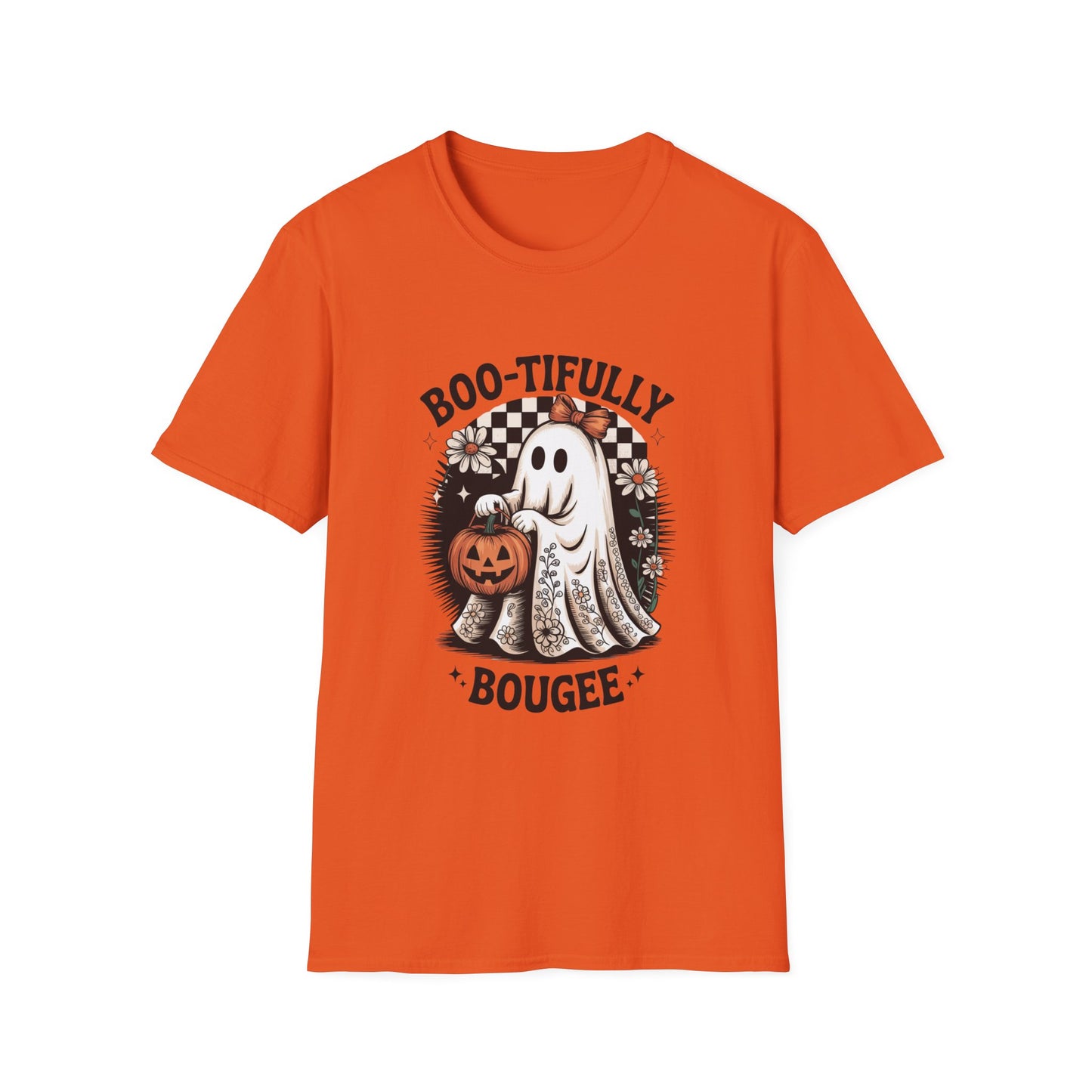 Boo-tifully Bougee Unisex Softstyle T-Shirt - Ghostlike Pop-Art Mascot Tee, Halloween Trick-or-Treat Apparel